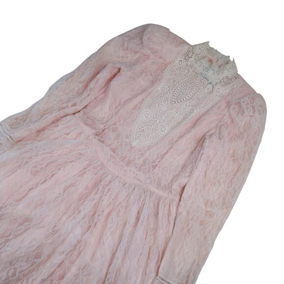 Vintage Gunne Sax  by Jessica McClintock Lace Over Pink Statin Dress